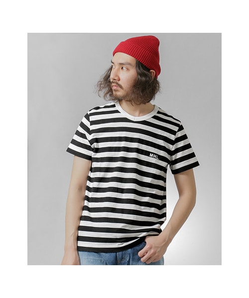 URBAN RESEARCH（アーバンリサーチ）の「MHL.×URBAN RESEARCH　別注ボーダーロゴTシャツ（トップス・メンズ・BLUE/BLACK/KHAKI/GREY・S/M/L）」の7枚目の写真