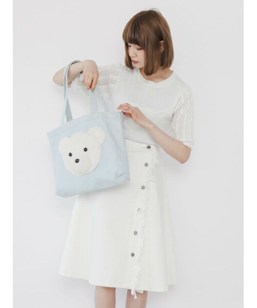 merry jenny(メリージェニー)の「もこもこbearトート(バッグ・レディース・オフホワイト/アイスブルー・F)」の4枚目の写真