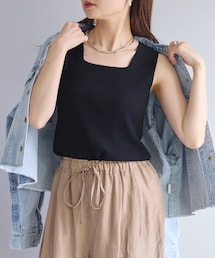 PUAL CE CIN | 【Du noir】リネンタッチスクエアネックタンクトップ(タンクトップ)