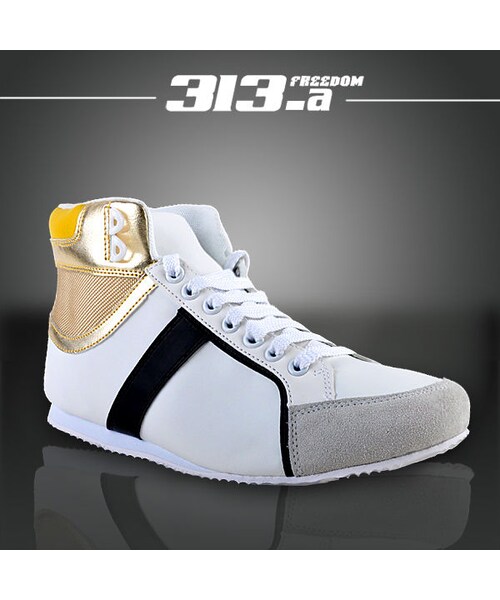 STORES.jp（ストアーズドットジェーピー）の「本革★スニーカー★切り替え★ゴールド＆シルバー★2色★【送料無料】（スタジャン・メンズ・その他）」の3枚目の写真