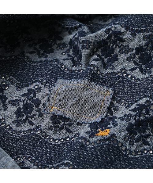 45R フォーティファイブ・アール ハケ目カットワーク × 天竺キャミソール SET売り SET インディゴ WHITE indigo 白 コットン 綿 キャミ 3 45R（フォーティファイブアール）の「ハケ目カットワークのMシャツ