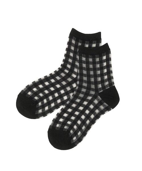 3coins（3coins）の「シアーギンガムチェックソックス（ソックス/靴下・レディース・オレンジ/グリーン/ブラック・0）」の2枚目の写真