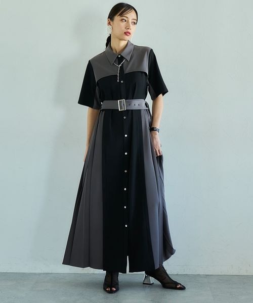 HARE アソートプリーツワンピース カラー : ブラック×グレー09 HARE（ハレ）の「アソートプリーツワンピース（）」 - WEAR