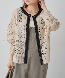PUAL CE CIN | かぎ針編み風微配色カーディガン(カーディガン/ボレロ)