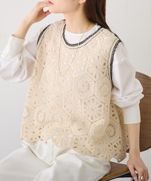 PUAL CE CIN | かぎ針編み風微配色ベスト(トップス)