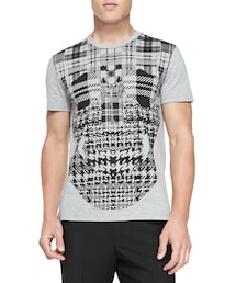 Alexander McQueen | Alexander McQueen Plaid-Skull Jersey Tee, Gray(Tシャツ/カットソー)