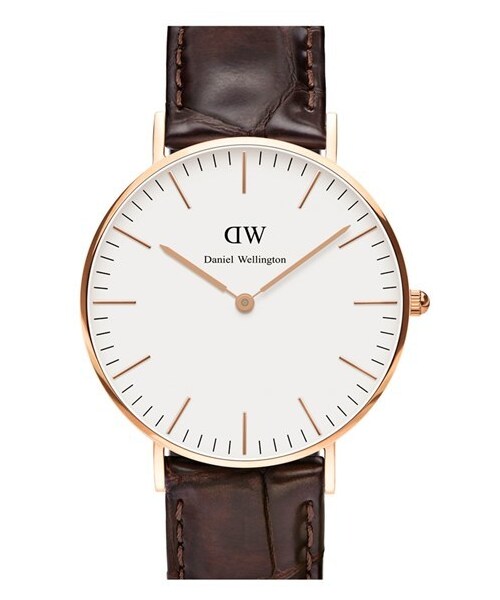 Daniel Wellington（ダニエルウェリントン）の「Daniel Wellington 'Classic York' Leather Strap Watch, 36mm（アナログ腕時計・レディース・Dark Brown/ Rose Gold）」の2枚目の写真