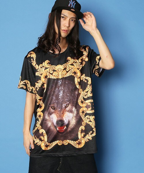 PUBLIC EYES(パブリックアイズ)の「PE-35 ウルフグラフィック ビッグTシャツ(Tシャツ/カットソー・メンズ・ホワイト/ブラック・SMALL/MEDIUM)」の2枚目の写真