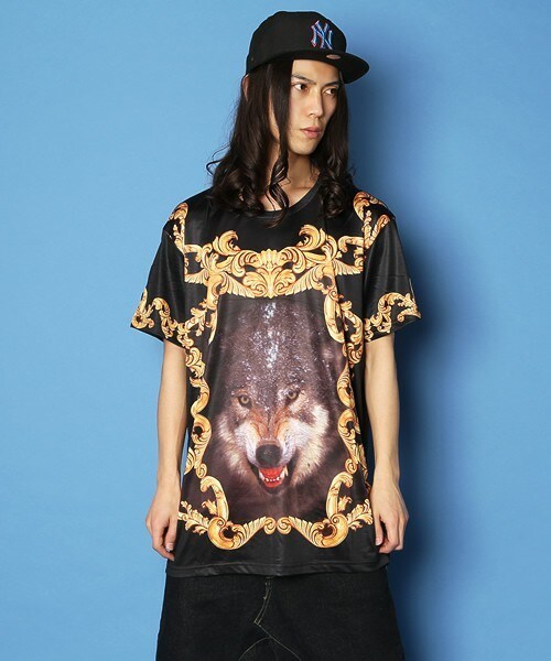 PUBLIC EYES(パブリックアイズ)の「PE-35 ウルフグラフィック ビッグTシャツ(Tシャツ/カットソー・メンズ・ホワイト/ブラック・SMALL/MEDIUM)」の6枚目の写真