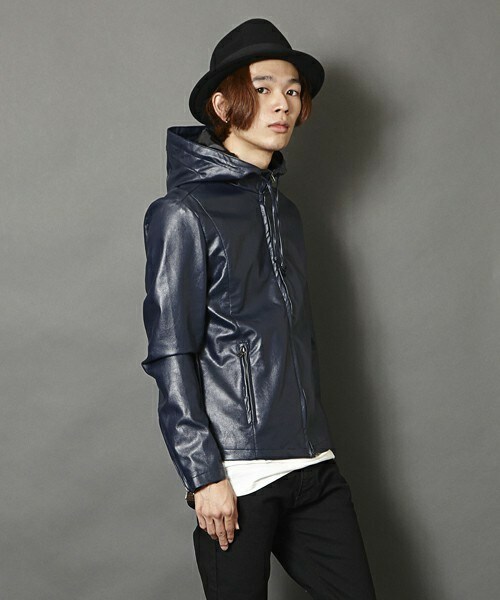 MEMENTISM（メメントイズム）の「UR-05 PUレザーパーカー　レザーライダースジャケット レザージャケット（ライダースジャケット・メンズ・ブラック/ネイビー・SMALL/MEDIUM/LARGE）」の13枚目の写真