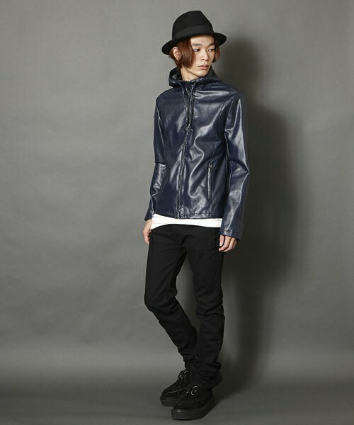 MEMENTISM（メメントイズム）の「UR-05 PUレザーパーカー　レザーライダースジャケット レザージャケット（ライダースジャケット・メンズ・ブラック/ネイビー・SMALL/MEDIUM/LARGE）」の17枚目の写真