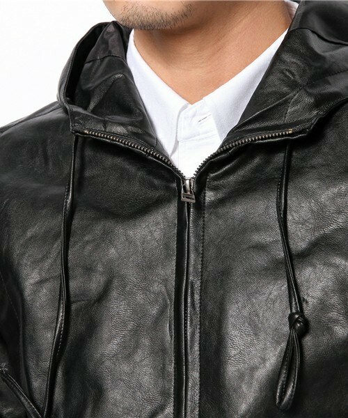 MEMENTISM（メメントイズム）の「UR-05 PUレザーパーカー　レザーライダースジャケット レザージャケット（ライダースジャケット・メンズ・ブラック/ネイビー・SMALL/MEDIUM/LARGE）」の7枚目の写真