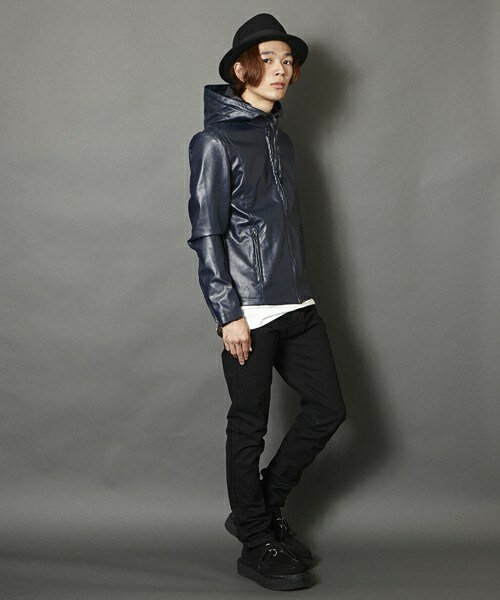 MEMENTISM（メメントイズム）の「UR-05 PUレザーパーカー　レザーライダースジャケット レザージャケット（ライダースジャケット・メンズ・ブラック/ネイビー・SMALL/MEDIUM/LARGE）」の16枚目の写真
