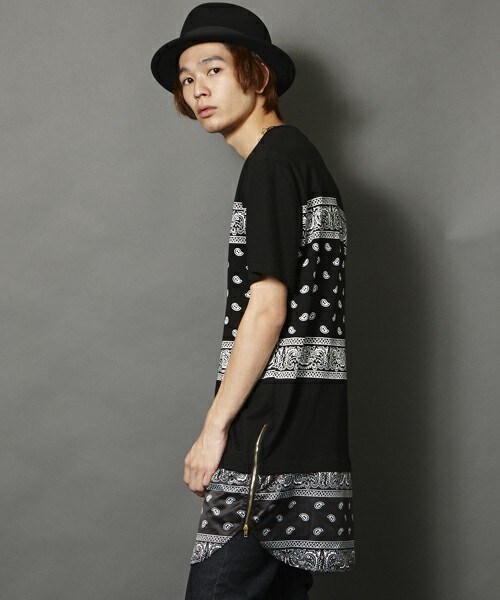 PUBLIC EYES（パブリックアイズ）の「PE-68 サイドZIPドッキングバンダナカットソー（Tシャツ/カットソー・メンズ・ブラック・SMALL/MEDIUM/LARGE）」の2枚目の写真