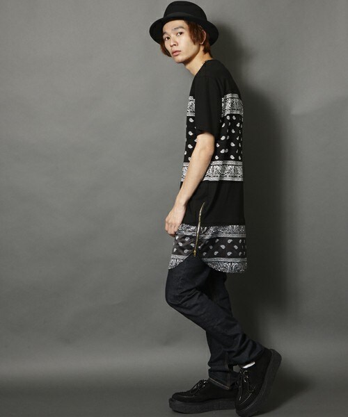 PUBLIC EYES（パブリックアイズ）の「PE-68 サイドZIPドッキングバンダナカットソー（Tシャツ/カットソー・メンズ・ブラック・SMALL/MEDIUM/LARGE）」の5枚目の写真