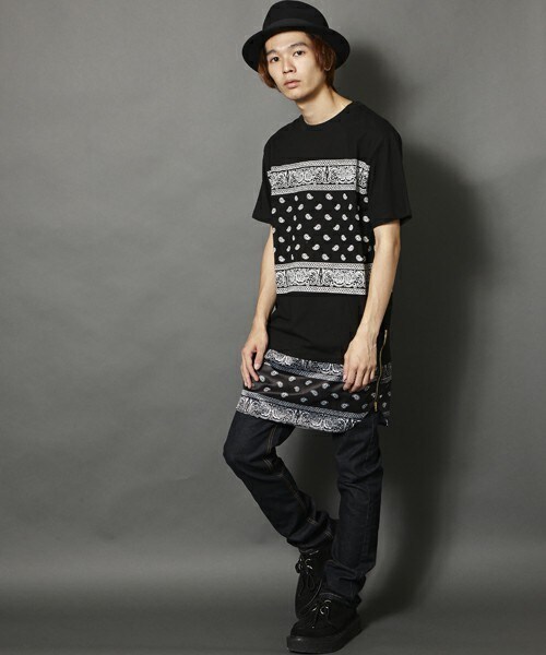 PUBLIC EYES（パブリックアイズ）の「PE-68 サイドZIPドッキングバンダナカットソー（Tシャツ/カットソー・メンズ・ブラック・SMALL/MEDIUM/LARGE）」の4枚目の写真