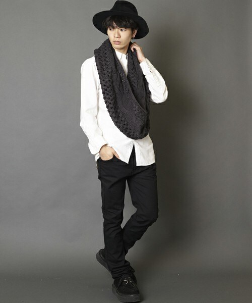 unrelaxing（アンリラクシング）の「TR-01　ケーブル編みニットスヌード（ストール/ショール・メンズ・ブラック/ブラウン/ネイビー/イエロー/レッド/グレー・FREE）」の21枚目の写真