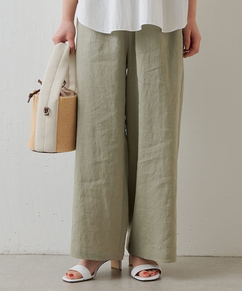 BEARDSLEY（ビアズリー）の「《セットアップ対応》ウエストリブリネンパンツ（パンツ・レディース・ベージュ/カーキ/ブラック・0/1/2）」の3枚目の写真