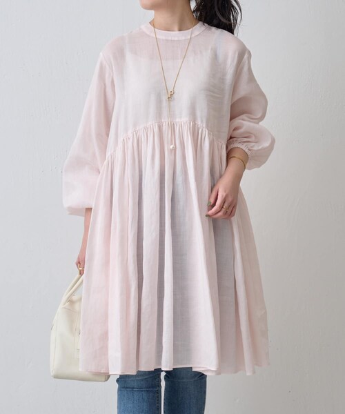 BEARDSLEY（ビアズリー）の「リネンギャザーチュニック（トップス・レディース・ミント/ホワイト/ピンク/パープル・F）」の4枚目の写真