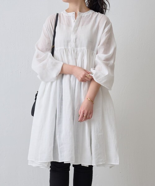 BEARDSLEY（ビアズリー）の「リネンギャザーチュニック（トップス・レディース・ミント/ホワイト/ピンク/パープル・F）」の2枚目の写真