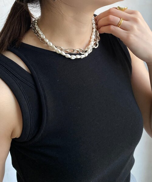 DouDou（ドゥドゥ）の「パール×チェーン2WAYネックレス（ネックレス・レディース・ゴールド/シルバー・F）」の2枚目の写真