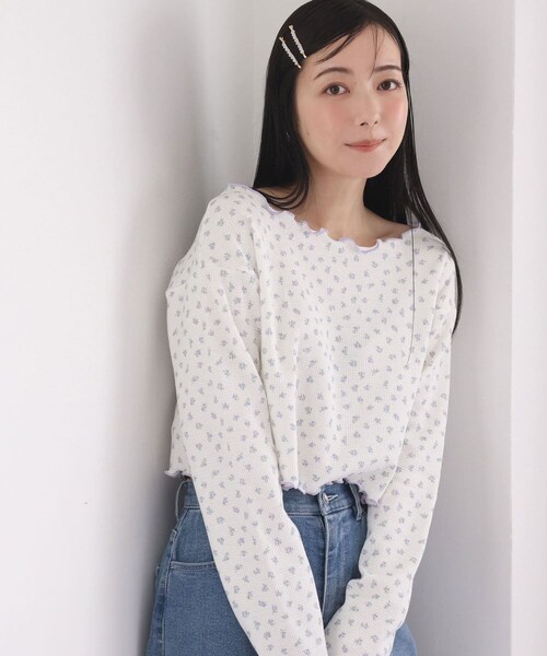 one after another NICE CLAUP(ワンアフターアナザーナイスクラップ)の「【flower collection】サーマルロンT(Tシャツ/カットソー・レディース・イエロー系その他/ホワイト系その他/ピンク・FREE)」の2枚目の写真