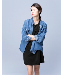 mooncat | 領口袋牛仔襯衫色(トップス)