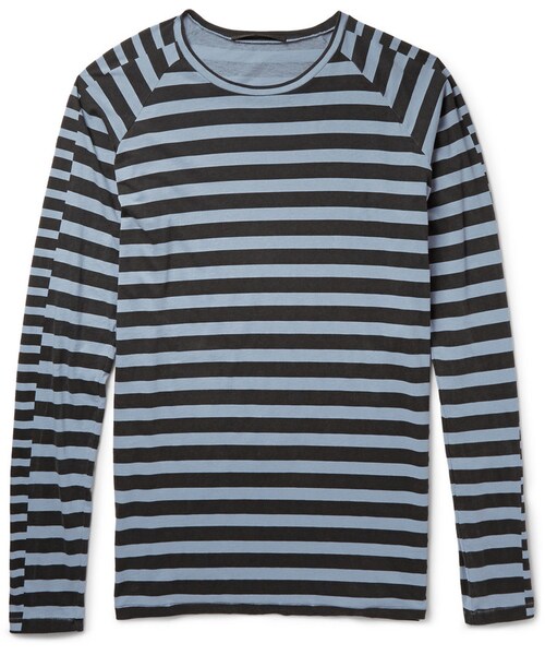 HAIDER ACKERMANN(ハイダーアッカーマン)の「Haider Ackermann Striped Cotton T-Shirt(Tシャツ/カットソー・メンズ・Blue・S/XL/L/M)」の1枚目の写真