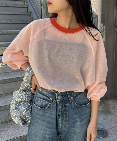 CIAOPANIC TYPY(チャオパニックティピー)の「配色ボリュームラメニットシアーTee(ニット/セーター・レディース・オフホワイト/ピンク/サックスブルー/グレー/ブラック・ONE)」の5枚目の写真