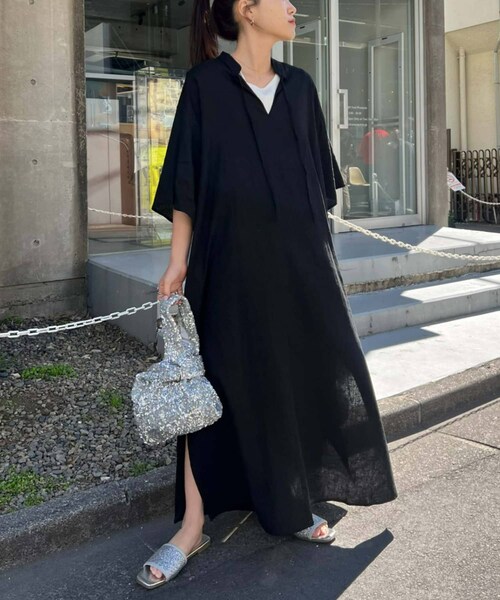 CIAOPANIC TYPY(チャオパニックティピー)の「【スッキリ見え】リネンレーヨンスキッパーワンピース(ワンピース/ドレス・レディース・オレンジ/レッド/ブラウン/ブラック・ONE)」の2枚目の写真