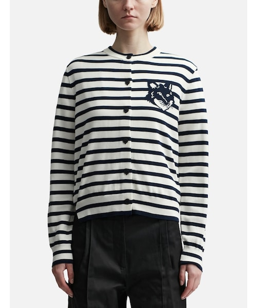 FOX HEAD INTARSIA CROPPED STRIPED CARDIGAN