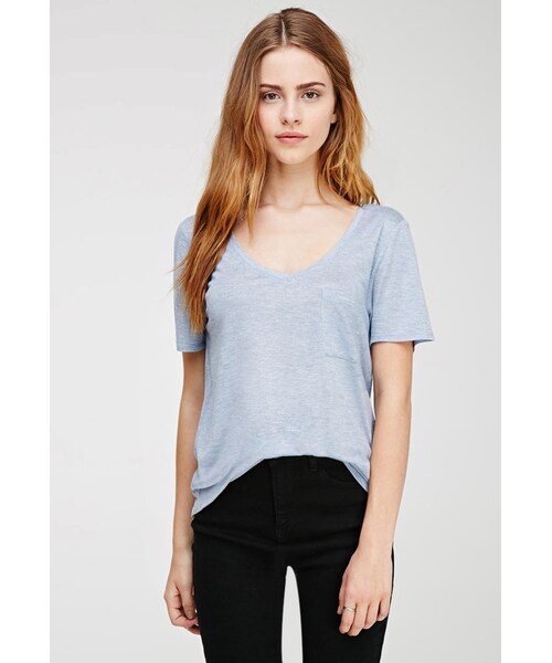 FOREVER 21（フォーエバー トゥエンティーワン）の「FOREVER 21 V-Neck Pocket Tee（Tシャツ/カットソー・レディース・Blue/Charcoal・Large/Medium/Small）」の3枚目の写真