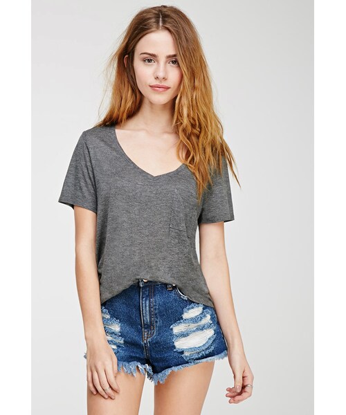 FOREVER 21（フォーエバー トゥエンティーワン）の「FOREVER 21 V-Neck Pocket Tee（Tシャツ/カットソー・レディース・Blue/Charcoal・Large/Medium/Small）」の4枚目の写真