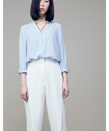 mooncat | 簡約V領雪紡衫色(トップス)