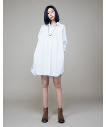 mooncat | 側口袋長版襯衫色(トップス)