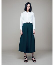 mooncat | 壓摺雪紡長寬褲色(パンツ)