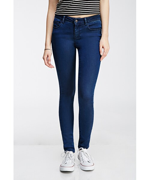 FOREVER 21（フォーエバー トゥエンティーワン）の「FOREVER 21 Tonal Topstitched Skinny Jeans（デニムパンツ・レディース・Dark denim・24/25/26/27/28/29/30/31）」の5枚目の写真