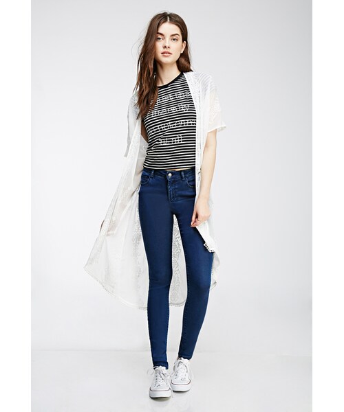 FOREVER 21（フォーエバー トゥエンティーワン）の「FOREVER 21 Tonal Topstitched Skinny Jeans（デニムパンツ・レディース・Dark denim・24/25/26/27/28/29/30/31）」の3枚目の写真