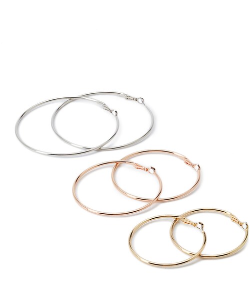 FOREVER 21（フォーエバー トゥエンティーワン）の「FOREVER 21 Hoop Earrings Set（ピアス（両耳用）・レディース・Gold/silver・One size）」の2枚目の写真