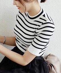 DHOLIC | ボーダー半袖スリムニット(ニット/セーター)