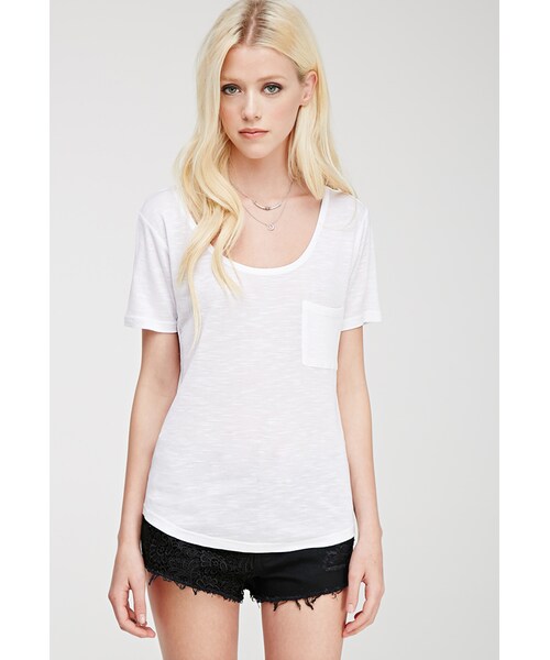 FOREVER 21（フォーエバー トゥエンティーワン）の「FOREVER 21 Slub Knit Pocket Tee（Tシャツ/カットソー・レディース・White/Charcoal/Light blue・Small/Large/Medium）」の9枚目の写真