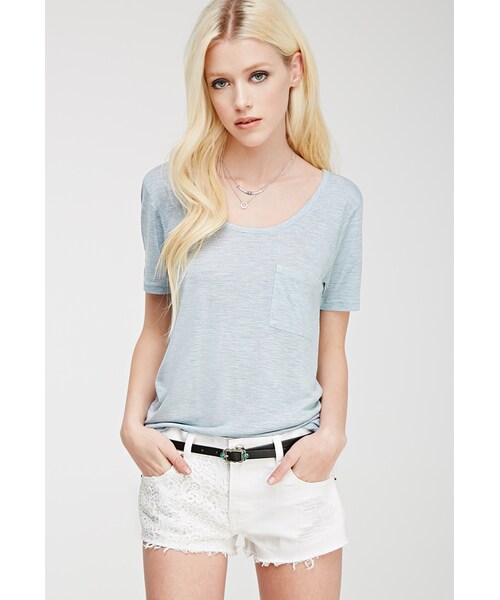 FOREVER 21（フォーエバー トゥエンティーワン）の「FOREVER 21 Slub Knit Pocket Tee（Tシャツ/カットソー・レディース・White/Charcoal/Light blue・Small/Large/Medium）」の11枚目の写真