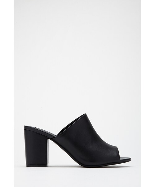 FOREVER 21（フォーエバー トゥエンティーワン）の「FOREVER 21 Faux Leather Peep-Toe Mules（サンダル・レディース・Black/White・10/6.5/9/8.5/8/7/5.5/6/7.5）」の7枚目の写真