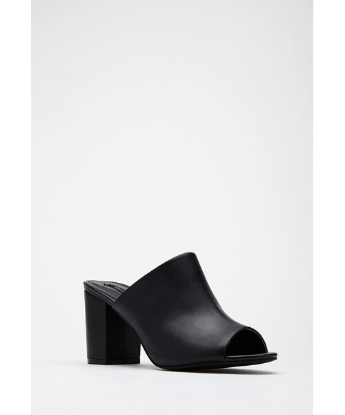 FOREVER 21（フォーエバー トゥエンティーワン）の「FOREVER 21 Faux Leather Peep-Toe Mules（サンダル・レディース・Black/White・10/6.5/9/8.5/8/7/5.5/6/7.5）」の6枚目の写真