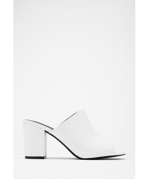 FOREVER 21（フォーエバー トゥエンティーワン）の「FOREVER 21 Faux Leather Peep-Toe Mules（サンダル・レディース・Black/White・10/6.5/9/8.5/8/7/5.5/6/7.5）」の8枚目の写真