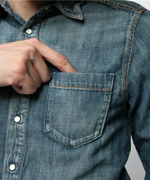 SABLE CLUTCH（セーブルクラッチ）の「WRINKLE EFFECT-デニムシャツ（シャツ/ブラウス・メンズ・インディゴブルー・SMALL/MEDIUM）」の7枚目の写真
