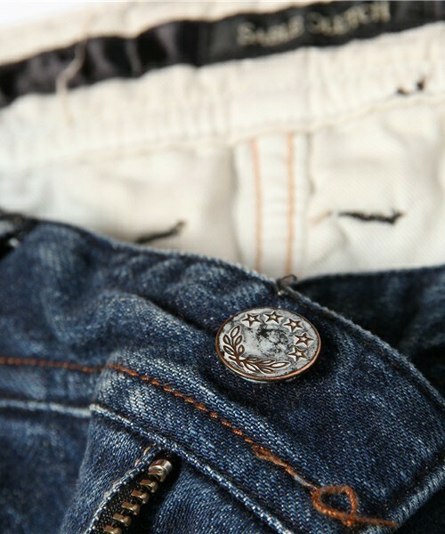 SABLE CLUTCH(セーブルクラッチ)の「バンダナリペア ストレッチ ヴィンテージ ジーンズ-スリム(デニムパンツ・メンズ・インディゴブルー・SMALL/MEDIUM/LARGE)」の9枚目の写真