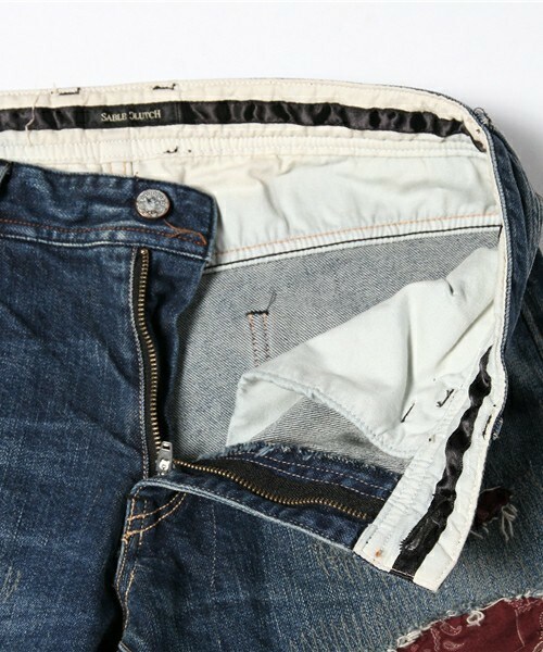 SABLE CLUTCH(セーブルクラッチ)の「バンダナリペア ストレッチ ヴィンテージ ジーンズ-スリム(デニムパンツ・メンズ・インディゴブルー・SMALL/MEDIUM/LARGE)」の8枚目の写真