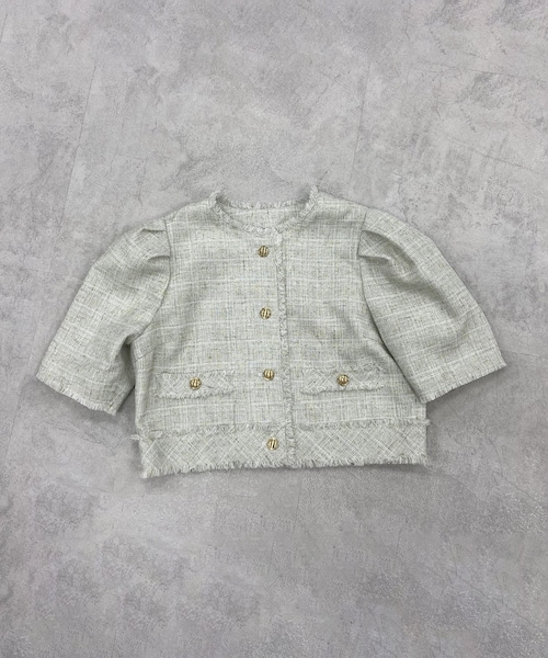 one after another NICE CLAUP（ワンアフターアナザーナイスクラップ）の「【人気シリーズ】半袖ツイードジャケット（ノーカラージャケット・レディース・ホワイト系その他/ミント/ブラック系その他/ピンク系その他・FREE）」の3枚目の写真