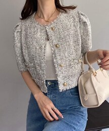 one after another NICE CLAUP | 【人気シリーズ】半袖ツイードジャケット(ノーカラージャケット)